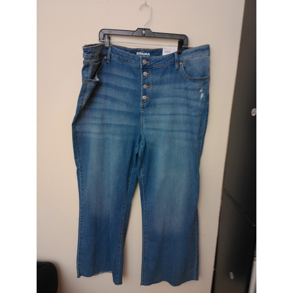 NWT Sonoma Womens Plus Wide Leg Jeans Size 22 Blue High Rise Button Fly Denim
